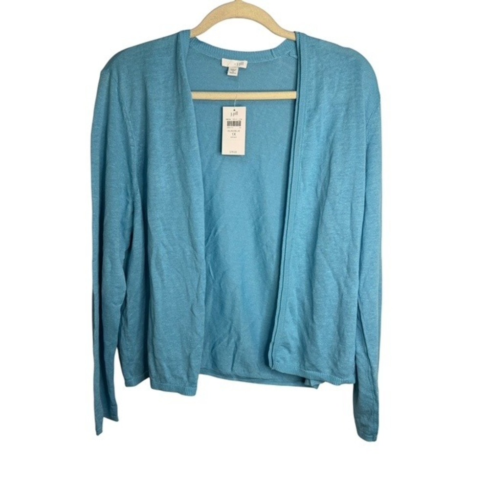 J. Jill Sweater Women's 1X Cardigan Open Front Linen Blend Blue NWT